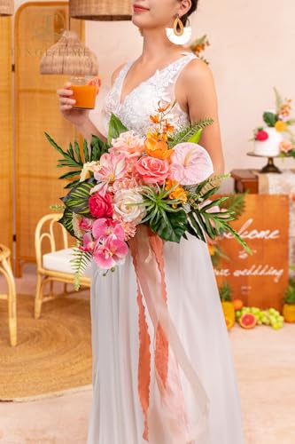 Product: TINGE TIME 7 Inch Artificial Flowers Wedding Bouquets for Bridesmaid, Set of 4, Tropical Bride Tossing Bouquet for Summer Wedding Ceremony Bridal Shower Rehearsal Dinner Vintage Party