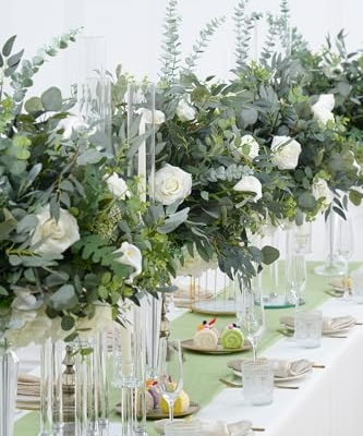 Silky Flower Store Artificial White Green Flower Ball Centerpieces, Wedding Reception Aisle Decor, 23.6in, 2pcs 15 15 Product: Angela flower 2pcs Big 23inch Artificial White & Green Centerpieces Decor for Tables, Floral Arrangement Bouquet for Wedding Reception Aisle Ceremony Party Flowers Balls (Without Stand)