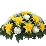 Product: Jucgghk Vivid and Realistic Floral Art Yellow Dahlias and Cream Carnations Cemetery Saddle, Flower Arrangement for Headstone,Spring Artificial Cemetery Flowers
