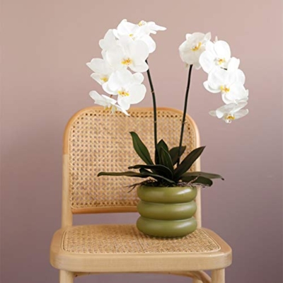 Product: Artificial Orchid Flower with Ceramics Vase Set White Phalaenopsis Flower Faux Orchid Faked Flowers Potted Plants, 23.6" H Table Centerpiece Office Wedding Party Decoration