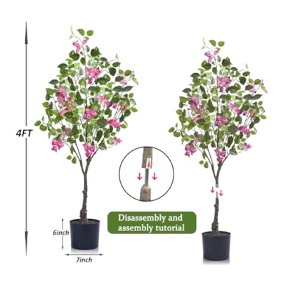 Silky Flower Store Artificial Bougainvillea Tree, Faux Pink Flower Tree, 2 Pack, 4FT 8 8 Product: Artificial Bougainvillea Tree 4FT – Faux Bougainvillea Tree for Indoor Home Decor, Realistic Fake Bougainvillea Flower Tree for Office, Bedroom,Living Room(2 Pack)