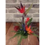 Product: Medium Bird of Paradise On Disc Tropical Table Centerpiece Red Artificial Flowers