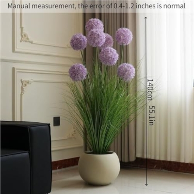 Product: Artificial Hydrangea in Beige Flower Pot, Realistic Silk Potted Plant for Home, Office & Hotel Décor (White)(Purple)