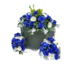 Product: Blue Roses Headstone Saddle and Cemetery Cone, White Gerbera Daisies Hydrangeas Cemetery Cone for Cemetery Decoration Garland for Table Centerpiece Holiday Party Weddi