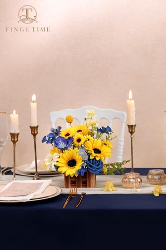 Product: TINGE TIME Wedding Centerpiece Flower with Basket, Set of 2 Large Artificial Flowers Floral Arrangement for Tabletop Mantel Archway Aisle (Sunflower & RoyalBlue)