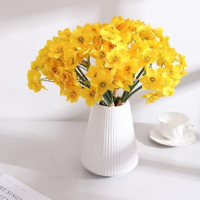 Product: JZLEJC 1 Bundle of Daffodils, 15x7 Yellow Artificial Realistic Daffodils Low Maintenance Long Lasting Silk Flowers for Decoration
