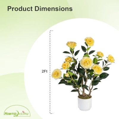 Silky Flower Store Artificial Camellia Tree, Faux Potted Plant, White Pot, Yellow, Indoor Outdoor Decor, 24cm 9 9 Product: Jcezvnt 2 Pack Artificial Camellia Tree with White Pot, 24" Faux Potted Plants for Indoor Outdoor Decor, Tall Silk Greenery Plant for Home Office Living Room Balcony, Yellow