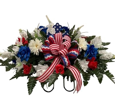 Product: Jucgghk Vivid and Realistic Floral Art Beautiful Patriotic, Memorial Cemetery Saddle Arrangement,Cemetery Flowers for Headstone Arrangement
