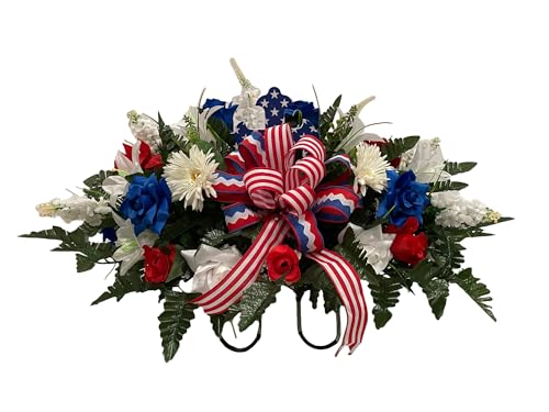 Jucgghk Vivid and Realistic Floral Art Beautiful Patriotic, Memorial Cemetery Saddle Arrangement,Cemetery Flowers for Headstone Arrangement - Artificial Flower Arrangements Product: Jucgghk Vivid and Realistic Floral Art Beautiful Patriotic, Memorial Cemetery Saddle Arrangement,Cemetery Flowers for Headstone Arrangement