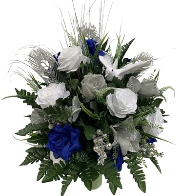 Product: Jucgghk Vivid and Realistic Floral Art Blue Silver White Cemetery Flowers, Artificial Graveside Flowers for Cemetery Headstones Decoration(2)