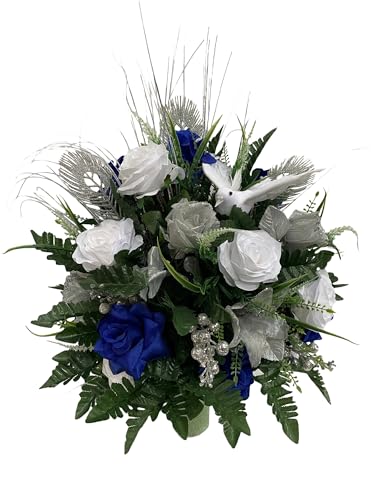 Product: Jucgghk Vivid and Realistic Floral Art Blue Silver White Cemetery Flowers, Artificial Graveside Flowers for Cemetery Headstones Decoration(2)