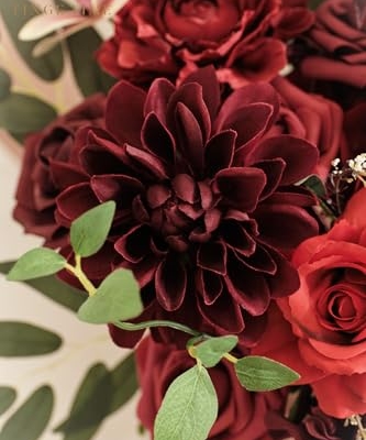 Silky Flower Store Burgundy Artificial Wedding Bouquet, Bride Bridal Bouquet, Faux Flowers, Romantic Vintage Ceremony Decor, 11 Inch 13 13 Product: TINGE TIME 11 Inch Wedding Bouquets for Bride, Burgundy Artificial Flowers Bouquet, Brides & Bridesmaids Bouquet Tossing Bouquet for Wedding Anniversary Ceremony Bridal Shower Decorations