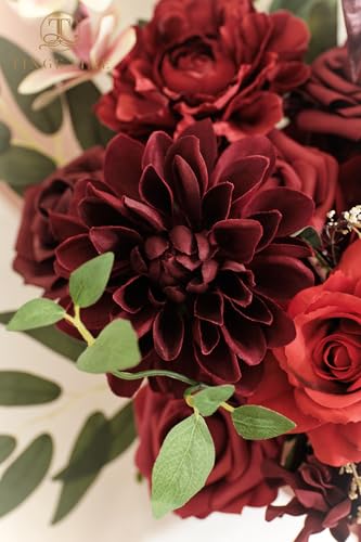 Silky Flower Store Burgundy Artificial Wedding Bouquet, Bride Bridal Bouquet, Faux Flowers, Romantic Vintage Ceremony Decor, 11 Inch 4 4 Product: TINGE TIME 11 Inch Wedding Bouquets for Bride, Burgundy Artificial Flowers Bouquet, Brides & Bridesmaids Bouquet Tossing Bouquet for Wedding Anniversary Ceremony Bridal Shower Decorations