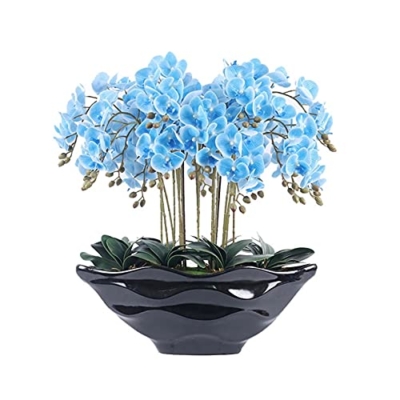 Product: Artificial Flower Bonsai with Vase Large Artificial Butterfly Orchid with Ceramic Black Flowerpot, Silk Orchid Artificial Flower Plastic Flower, Used for Home Decoration Arrangements Table Decor