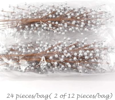 Product: Set of 72 Silver Holly Berry Stem Picks - 19" Decorative Wire Stem Branch Sprays for Christmas Tree Decoration, Holiday Décor, Silk Flower Arrangements