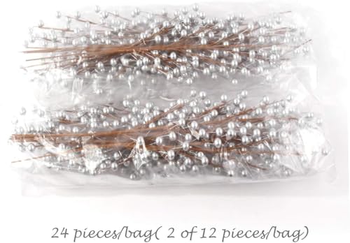 Product: Set of 48 Silver Holly Berry Stem Picks - 19" Decorative Wire Stem Branch Sprays for Christmas Tree Decoration, Holiday Décor, Silk Flower Arrangements