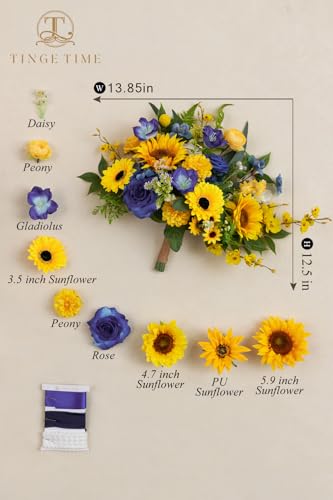 Product: TINGE TIME 13 InchWedding Bouquets for Bride,Bridal Bouquet for Bride, Artificial Silk Sunflowers for Graduation Bouquet, Fake Flowers for Wedding Ceremony and Anniversary (Sunflower&RoyalBlue)