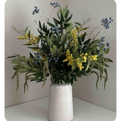Product: Mimosa and Berries Flower Arrangement, Autumn Artificial Flowers for Home Decor Table Centerpieces Kitchen Garden Party Décor Garland for Table Centerpiece Holiday Party Weddi