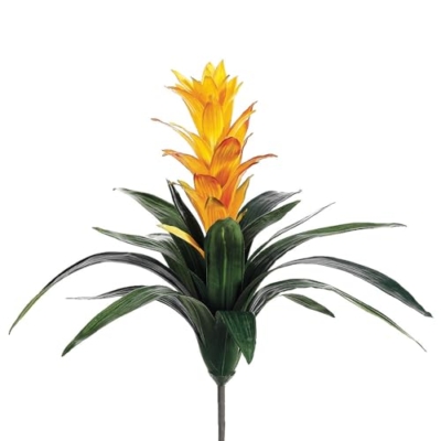 Product: 21" Silk Guzmania Bromeliad Plant Flower Bush -2 Tone Yellow (Pack of 6)