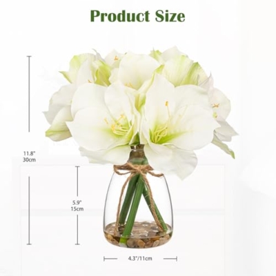 Product: Briful 2 Pack White Amaryllis Artificial Flower Bundle for Home Office Room Table Vase Arrangement Centerpiece