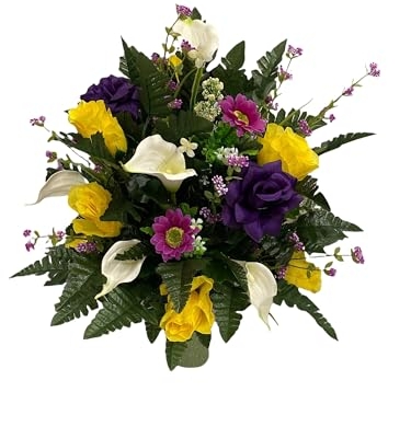 Product: Jucgghk Vivid and Realistic Floral Art Rose Lily Cemetery Flowers,Graveside Artificial Flowers for Cemetery Headstones Decoration
