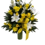Product: Jucgghk Vivid and Realistic Floral Art Cemetery Flowers Arrangement,Yellow White Graveside Flowers for Cemetery Headstones Decoration