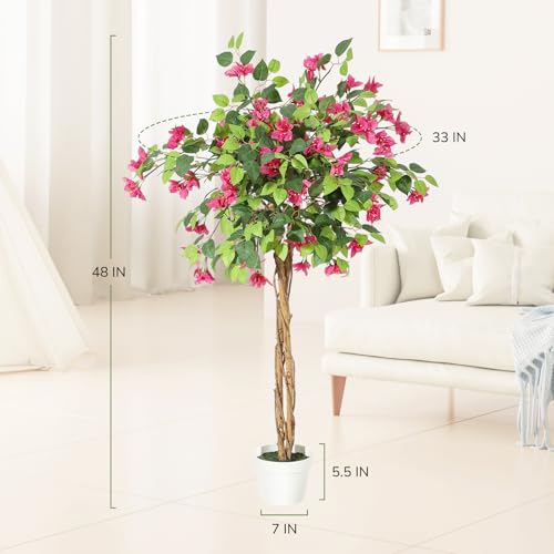 Product: Bougainvillea Artificial Tree, Faux Floor Plant with Pot, 4ft Tall Fake Tropical Tree for Indoor Outdoor Decor