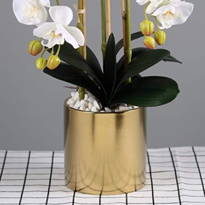 Product: 3 Heads White Artificial Orchid Flowers with Vase Set Faked Silk Flower Plant Artificial White Phalaenopsis for Home Decor Table Centerpiece Office Wedding Party Decoration