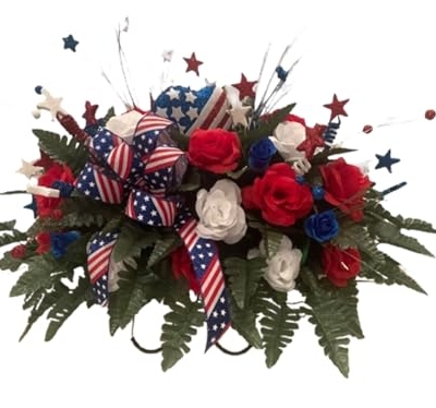 Product: Jucgghk Vivid and Realistic Floral Art Beautiful Patriotic Cemetery Saddle Arrangement - Cemetery Flowers,Gravesite Flowers- Headstone Arrangement for Grave