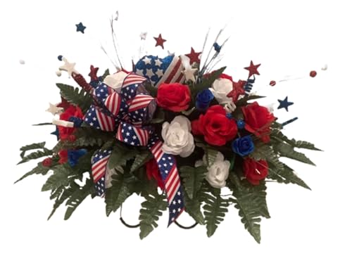 Product: Jucgghk Vivid and Realistic Floral Art Beautiful Patriotic Cemetery Saddle Arrangement - Cemetery Flowers,Gravesite Flowers- Headstone Arrangement for Grave