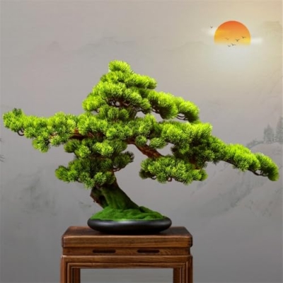 Product: MOOWI Artificial Bonsai Tree Chinese Hotel Desktop Landscaping Artificial Cypress Leaves Potted Bonsai Ornaments Artificial Bonsai Tree Artificial Trees Plants