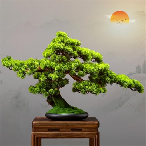 Product: MOOWI Artificial Bonsai Tree Chinese Hotel Desktop Landscaping Artificial Cypress Leaves Potted Bonsai Ornaments Artificial Bonsai Tree Artificial Trees Plants
