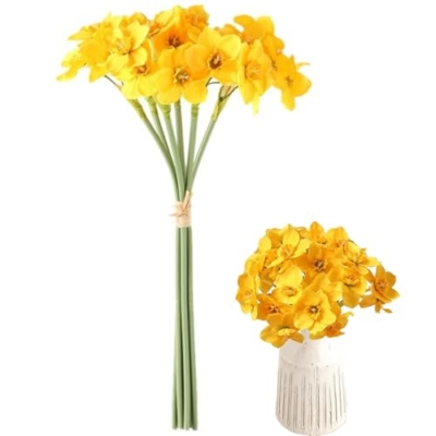 Product: JZLEJC 1 Bundle of Daffodils, 15x7 Yellow Artificial Realistic Daffodils Low Maintenance Long Lasting Silk Flowers for Decoration