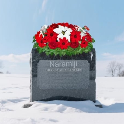 Product: Naramiji Artificial Cemetery Flowers -Headstone Flower Saddle- Gravesite Flowers Bouquet - Christmas Decorations-Poinsettia Dahlia Rose