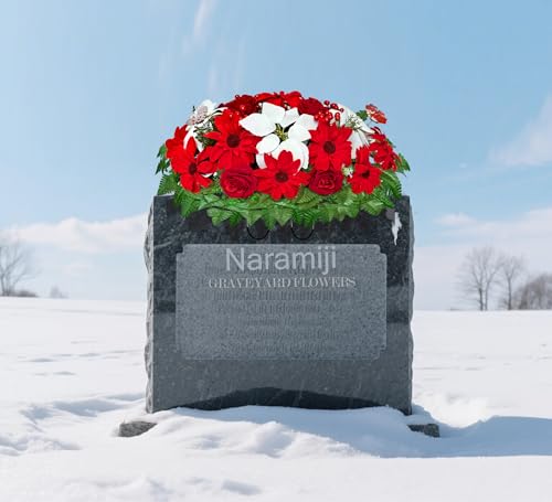 Product: Naramiji Artificial Cemetery Flowers -Headstone Flower Saddle- Gravesite Flowers Bouquet - Christmas Decorations-Poinsettia Dahlia Rose