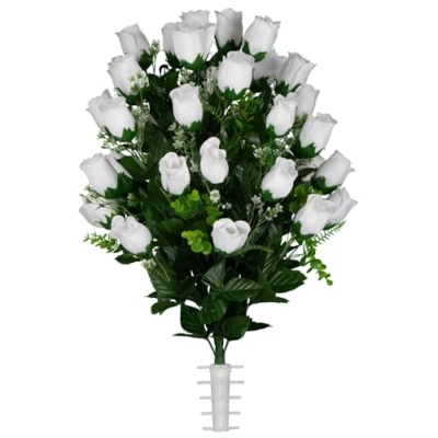 Product: Jucgghk Vivid and Realistic Floral Art White Rose Bud Cemetery Saddle and Flower Arrangement Set,Artificial Easter Cemetery Flowers, 1 Saddle and 2 Bouquets for Grave