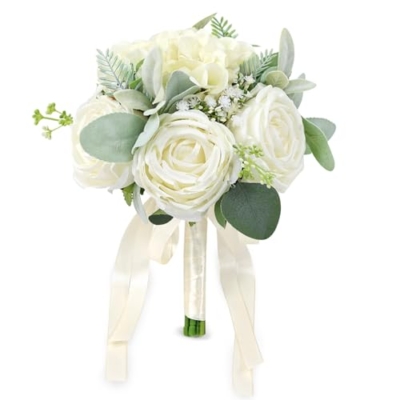 Product: Bride Bouquets & Bridesmaid Bouquets Set of 6 for Wedding Ivory White Rose Small Floral Greenery Bouquet for Wedding Bridal Shower Centerpiece Ceremony and Anniversary