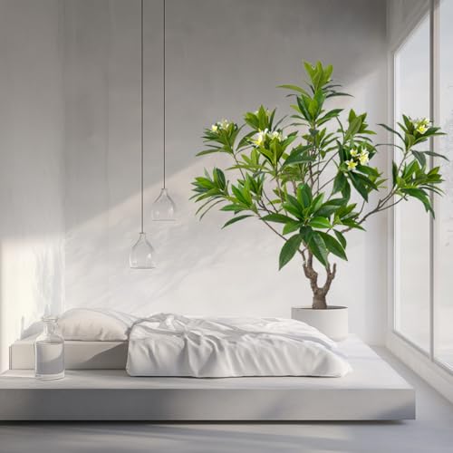 Product: Artificial PlumeriaTree with White Flowers, 7 ft Tall, Potted Plumeria Plant for Indoor Office Living Room Bedroom Garden
