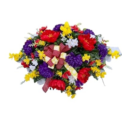 Product: Jucgghk Vivid and Realistic Floral Art 36" Artificial Headstone Flowers Saddle,Cemetery Arrangement, Memorial Day Flower for Grave Tombstone Decorations