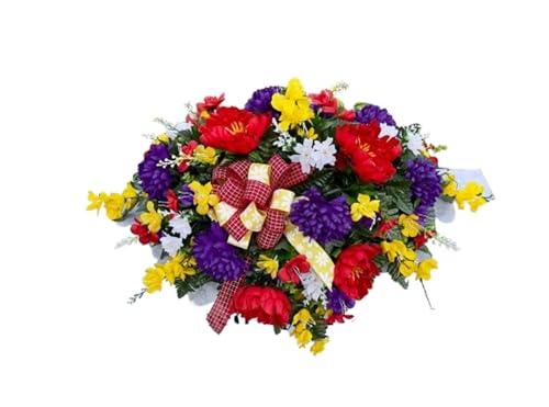 Product: Jucgghk Vivid and Realistic Floral Art 36" Artificial Headstone Flowers Saddle,Cemetery Arrangement, Memorial Day Flower for Grave Tombstone Decorations
