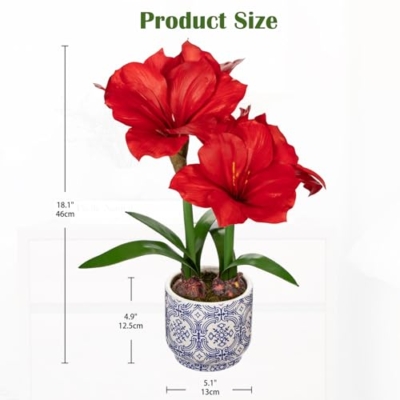 Product: Briful 2 Pack Red Amaryllis Artificial Flower Bundle for Home Office Room Table Vase Arrangement Centerpiece
