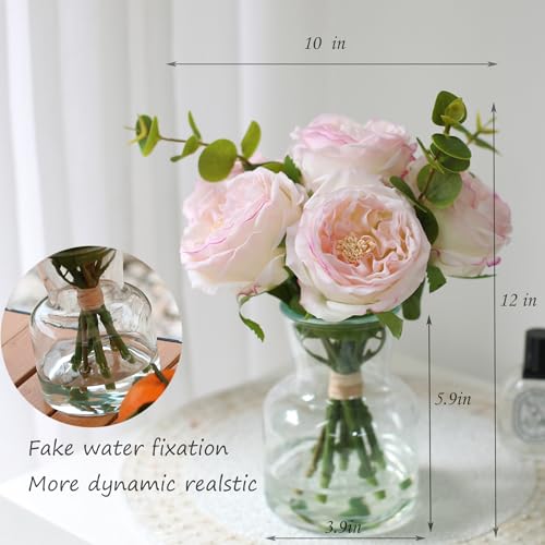 Product: Bucoke Rose Artificial Flowers in vase, Vivid Faux Rose Flowers Arrangements, Austin Rose Centerpieces for Tables, Flower Ornaments and Flower Arts for Living Room (Champagne)