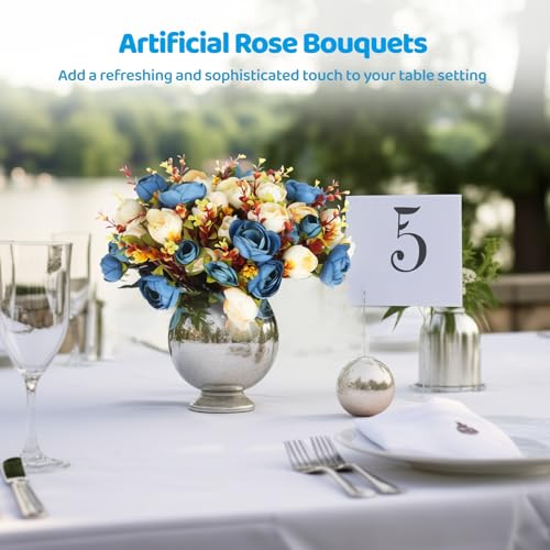 Product: yeeplant 12 Bunches Blue Silk Rose Bouquets for Decoration, Camellia Tea Roses, Wedding Table Centerpieces, Elegant Artificial Flowers