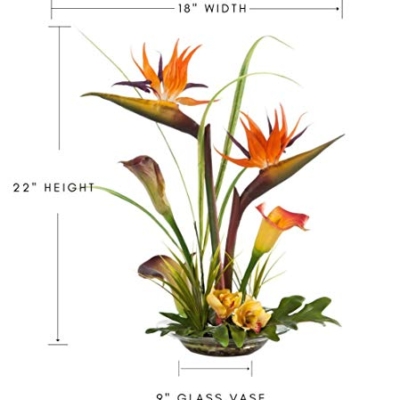 Product: Petals - Artificial Bird of Paradise & Calla Lily Silk Flower Centerpiece in Glass Bowl with Acrylic Water