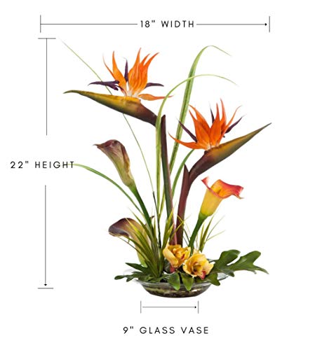Product: Petals - Artificial Bird of Paradise & Calla Lily Silk Flower Centerpiece in Glass Bowl with Acrylic Water