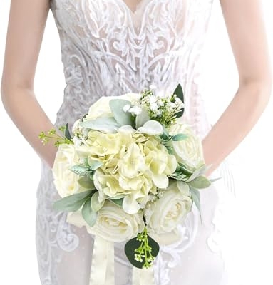 Product: A Brilliant Bridal Bouquet and 4 Bouquets of Bridesmaid Bouquets, Artificial Flowers, Suitable for Bridal Bridesmaid Proposal Parties and Church Decoration
