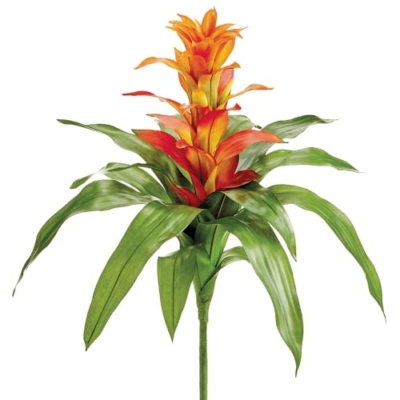 Product: 21" Silk Bromeliad Plant Flower Bush -Orange/Flame (Pack of 4)
