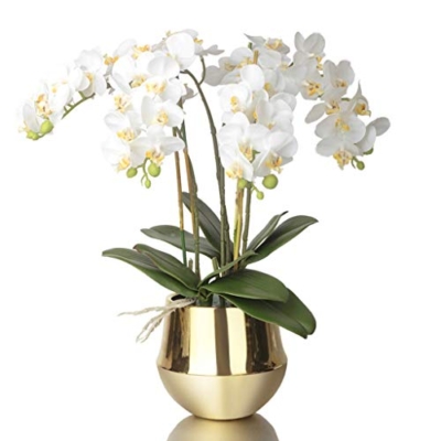 Product: 4 Heads White Artificial Orchid Flowers with Gold Vase Set Faked Silk Flower Plant Artificial White Phalaenopsis for Home Decor, 21.7" H Table Centerpiece Office Wedding Party Decoration