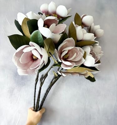 Silky Flower Store Artificial Magnolia Stem, Mauve 3 Head Flower, Wedding Home Decor, 30in 11 11 Product: 3PCS Mauve 3 Heads Magnolia Stem,30" Realistic Artificial Flower for Wedding Table DIY Floral Arrangement Party Home Decor(NO VASE) for Wedding/Home Decoration