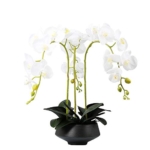 Product: WCHCWR 3 Heads White Artificial Orchid Flowers with Black Vase Set Faked Silk Flower Plant Artificial White Phalaenopsis for Home Decor, 21.7" H Table Centerpiece Office Wedding Party Decoration